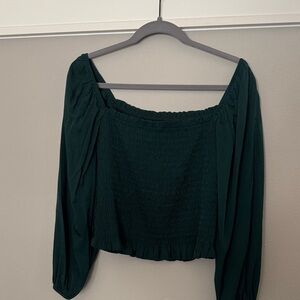 Chic Hunter Green Smocked Women's Blouse